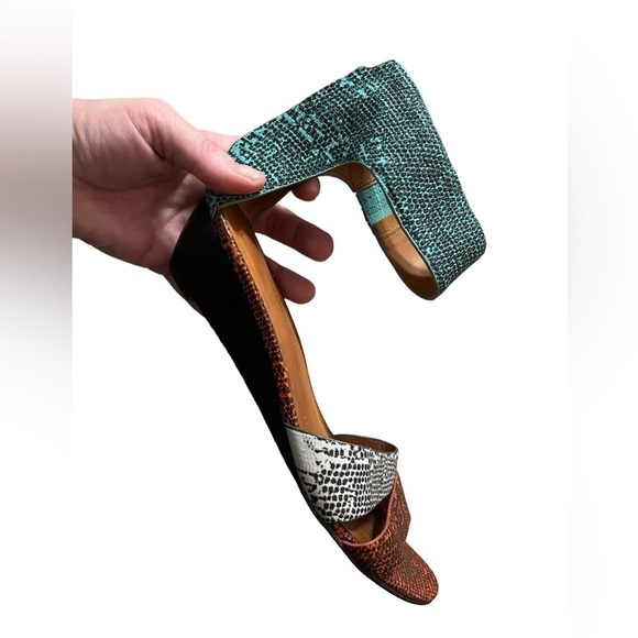 Rebecca Minkoff multicolor snake print ankle strap wedge sandals - Picture 1 of 11